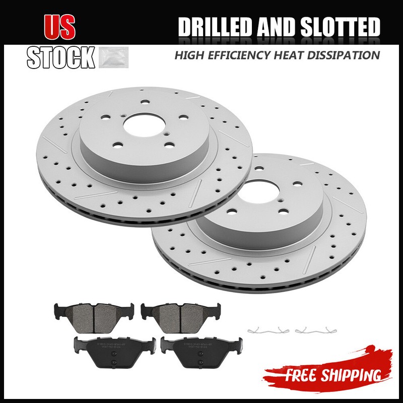 Rear Drilled Brake Rotors + Ceramic Pads for 2015-2023 Subaru Legacy Outback WRX