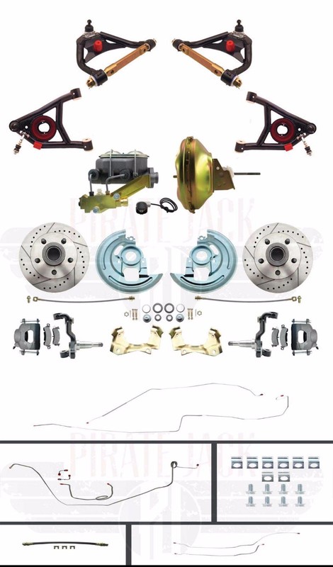 Complete Chevelle Front Power Disc Brakes, Full Line Set, Tubular Upper & Lowers