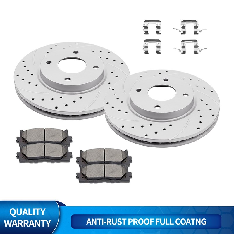 280mm Front Drilled Slotted Rotors and Brake Pads for Nissan Cube Sentra Versa