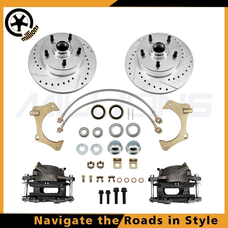 Front Complete 11 In Front Disc Brake Kit, Drilled/Slotted, Fits Mustang II