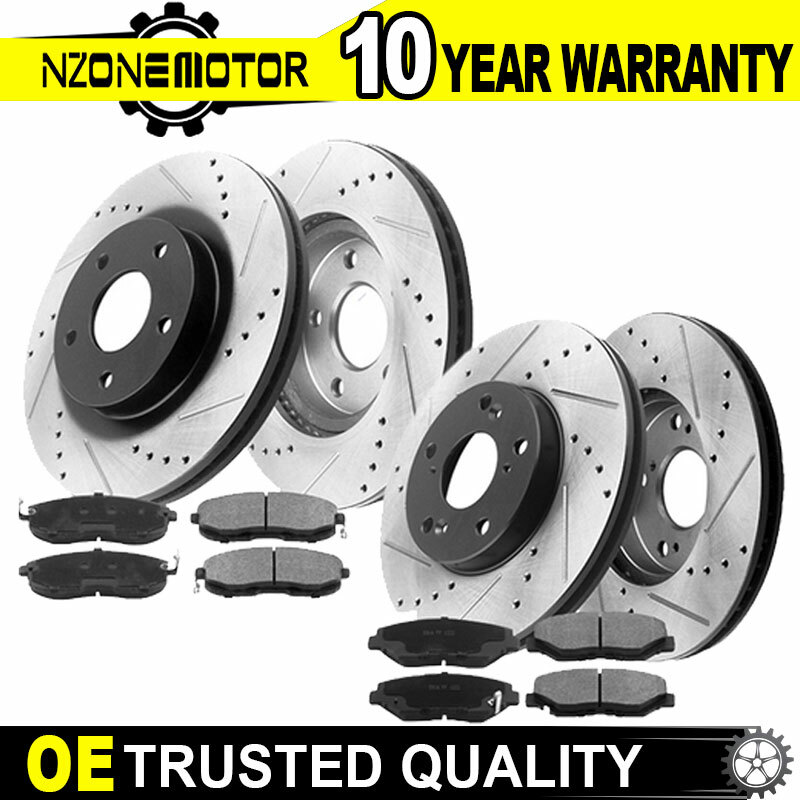 Front Rear Drilled Disc Rotors Ceramic Brake Pads for 2003 – 2007 Honda Accord