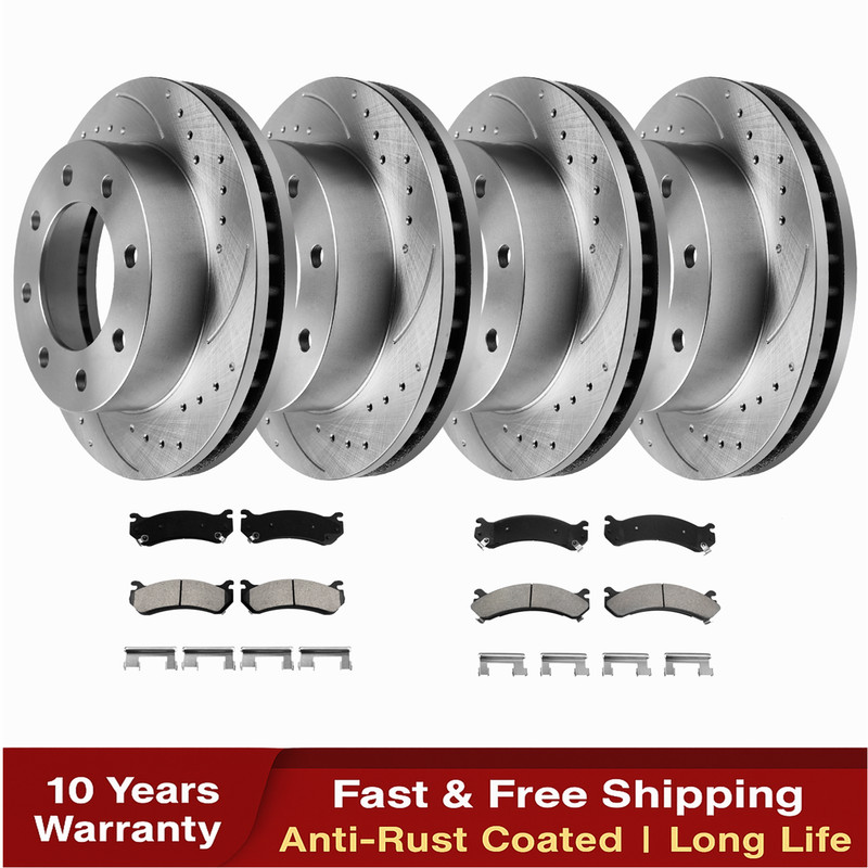 Front Rear Rotors Ceramic Brake Pads for 2000-2009 2010 Chevy Silverado 2500 HD