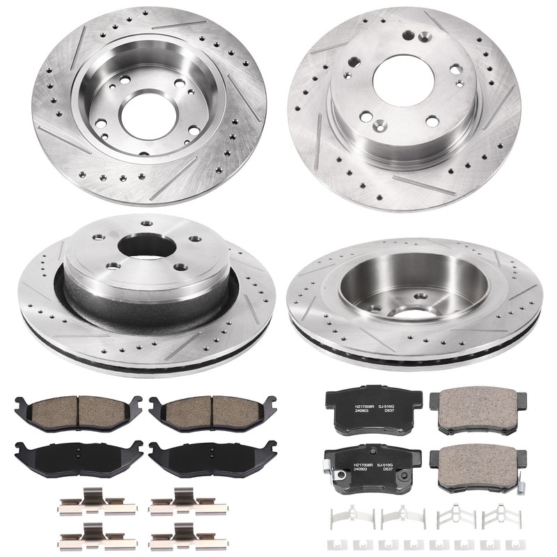 Quiet Low Dust Front & Rear Drilled Rotor Ceramic Pad Set for Ram 1500 Durango