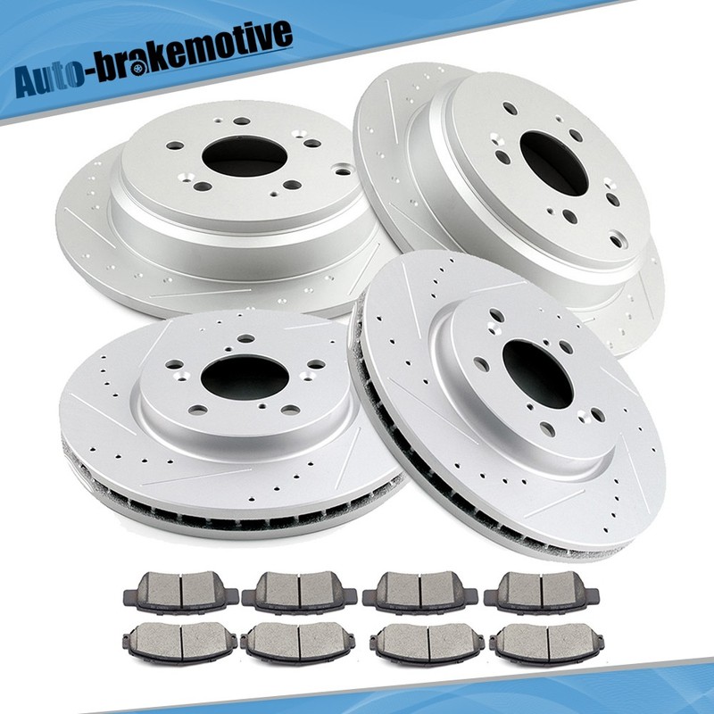 For Honda Odyssey Drilled Brake Rotors And Ceramic Brake Pads Kit Front & Rear