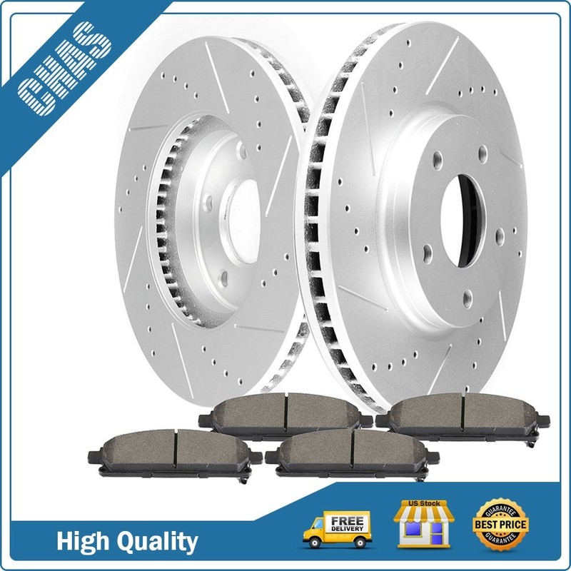 Fits 2004 – 2009 Nissan Quest Front Drilled And Slotted Brake Rotors Brake Pads