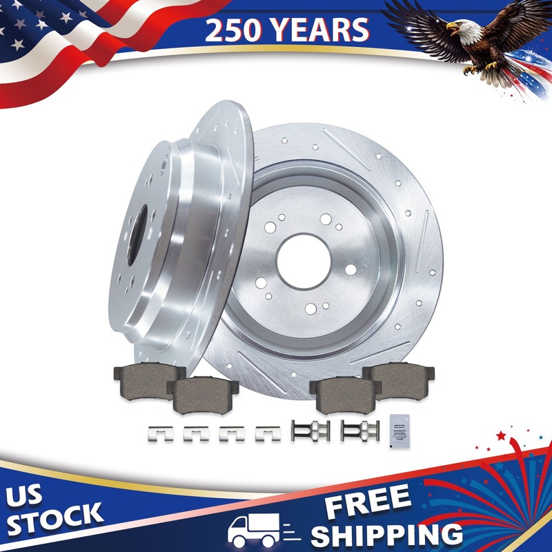 12.01 inch Rear Drilled Brake Rotors Ceramic Brake Pads for Acura RDX 2010-2018