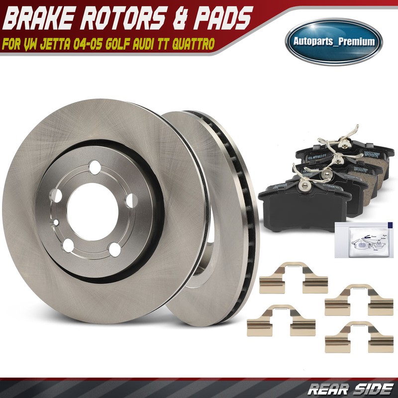 6pcs Rear Side Disc Brake Rotors & Brake Pads for VW Jetta 04-05 Golf 02-06 Audi