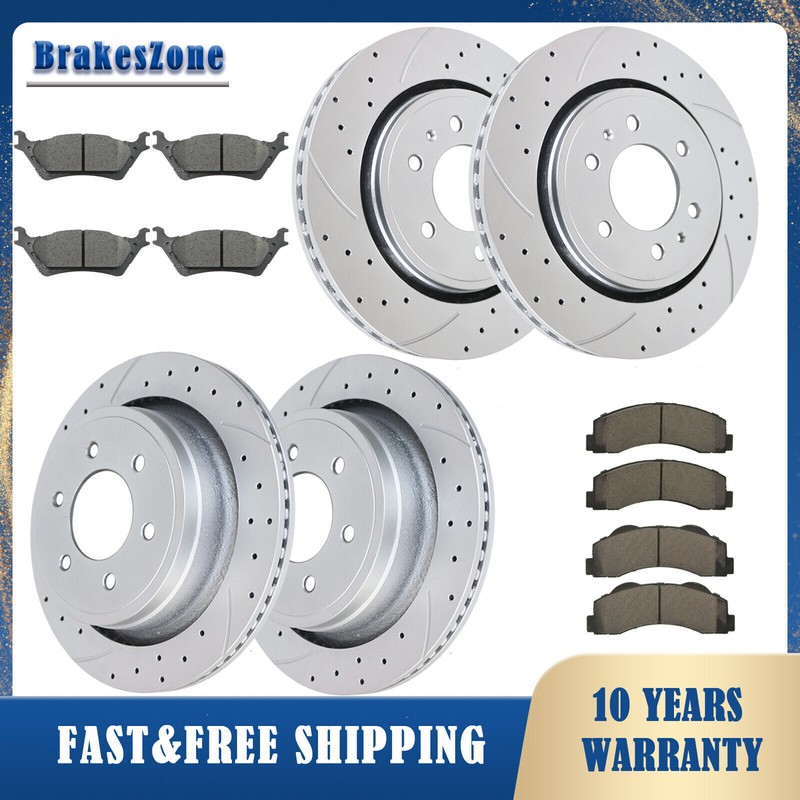 Front and Rear Brake Rotors Pads Kit for F-150 2010 2011 Slotted Drilled Brakes