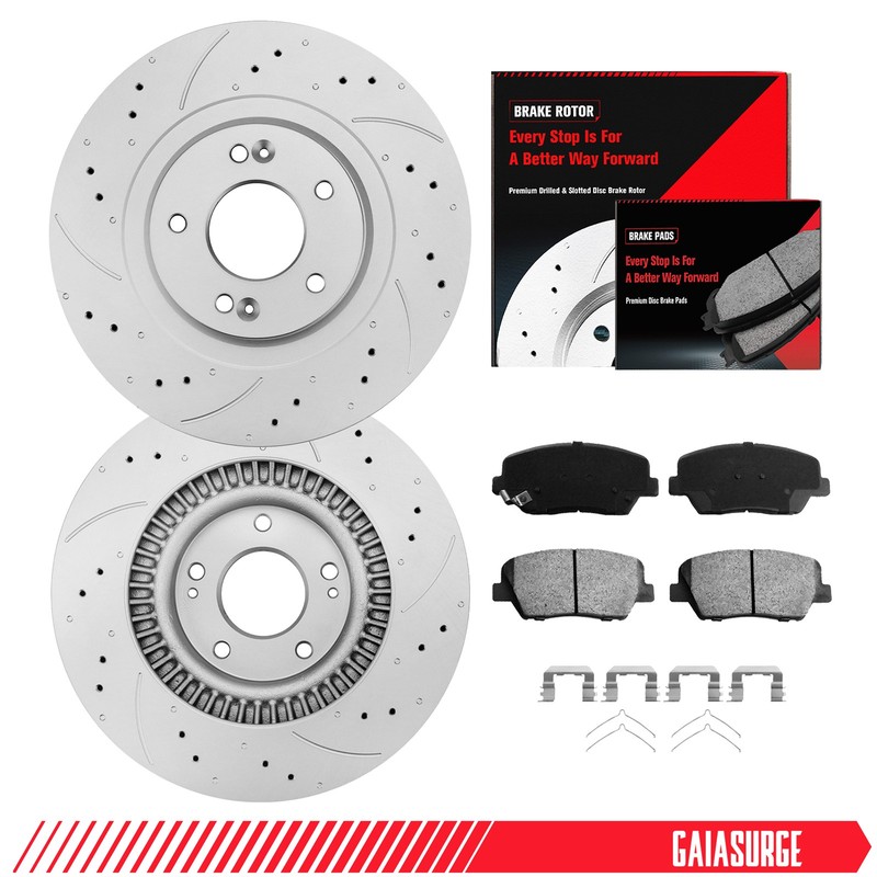 Front Drilled Brake Rotor & Brake Pad for Hyundai Sorento 2014-20 Santa Fe Sport