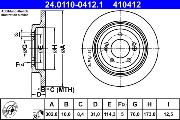ATE 24.0110-0412.1 Brake Disc for Hyundai, Kia
