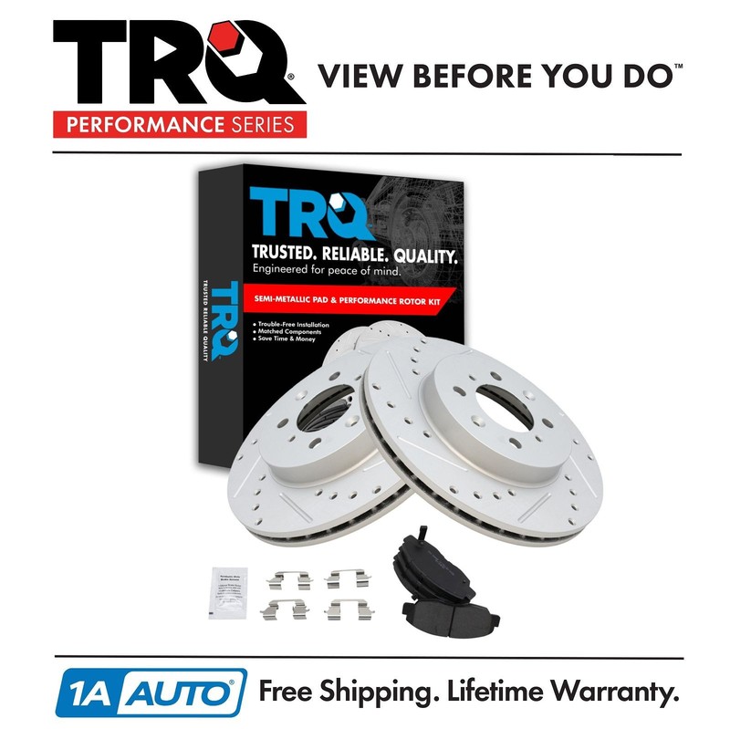 TRQ Rotor & Brake Pad Semi-Metallic Performance Drilled Slotted Front Kit