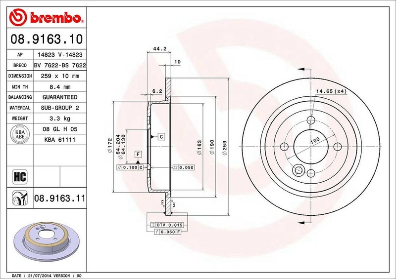 Brembo 08916311C02 Disc Brake Rotor gallery