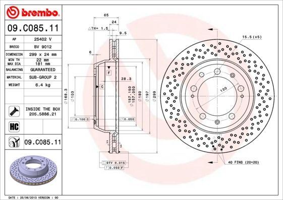 2x Brake Disc Rear Perforated / Vented Braking For Porsche 911 BREMBO 09.C085.11 gallery