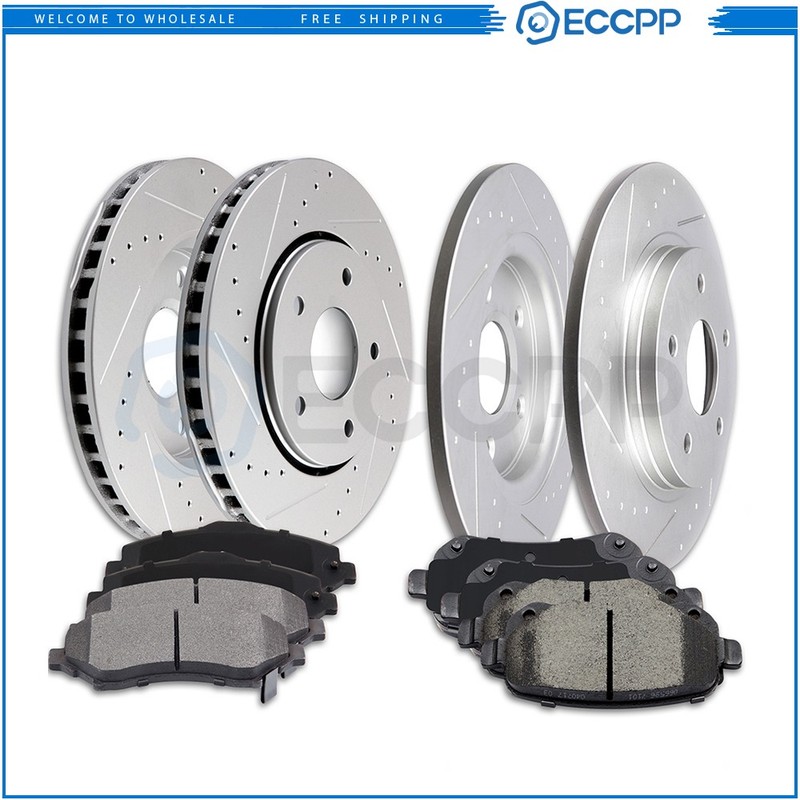 Fits 09 – 12 Chrysler Dodge Vw Front Rear Drilled Slot Brake Rotors Ceramic Pads