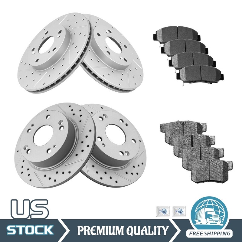 Front Rear Drilled Rotors Ceramic Brake Pads for 2003 2004-2007 Honda Accord V6