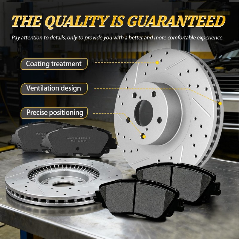 352mm Front 330mm Rear Drilled Rotor Ceramic Pads For 2019 Ford Mustang EcoBoost gallery