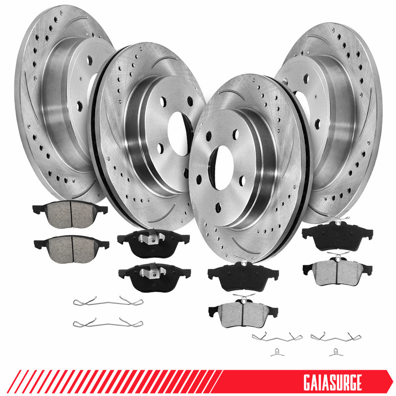 Front and Rear Drilled Slotted Disc Rotors Brake Pads for 2013 – 2018 Ford C-Max