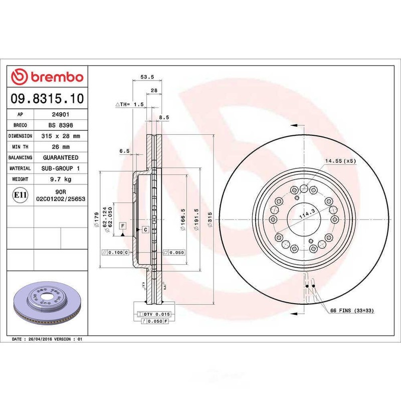 Disc Brake Rotor-Premium OE Equivalent Rotor Brembo fits 95-00 Lexus LS400