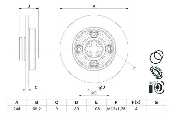 Brake Disc Rear Bosch Fits Peugeot 208 2008 Citroen C4 Cactus DS3 1623835180 gallery