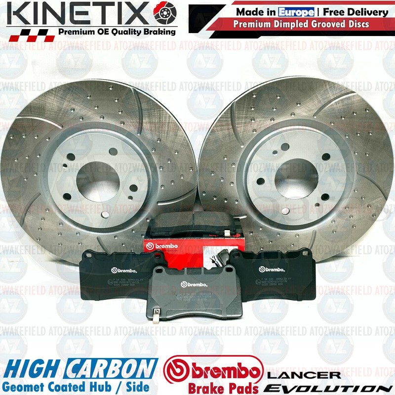 FOR MITSUBISHI LANCER EVO 6 DIMPLED GROOVED FRONT BRAKE DISCS BREMBO PADS 320mm