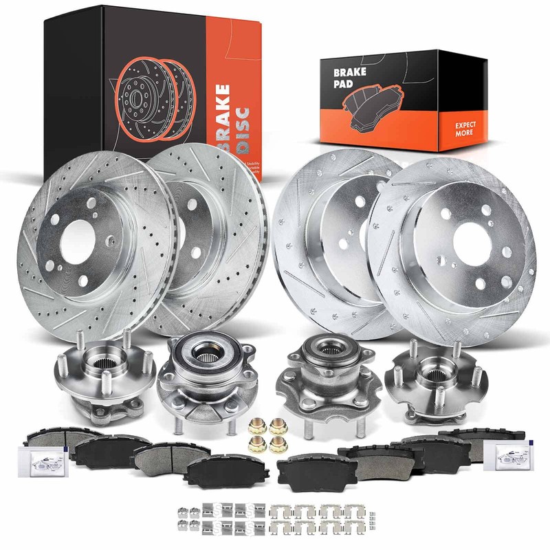 Front & Rear Drilled Rotors & Ceramic Brake Pads + Hub Bearing for Toyota RAV4