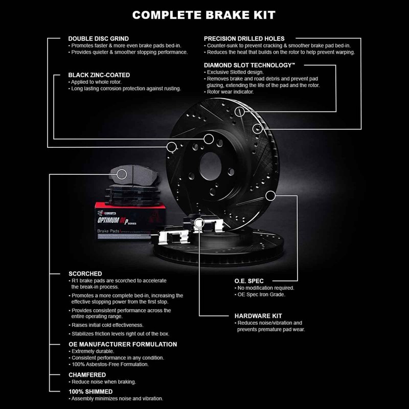 R1 Concepts Whuh1 53004 R1 Brake Rotors D S Black W Optimum Oe Pads Hdw gallery