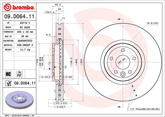 Premier Front Brake Disc Fits Jaguar XE 2015- XF 2015- 2.0 D 3.0 #2 T4N1803 gallery
