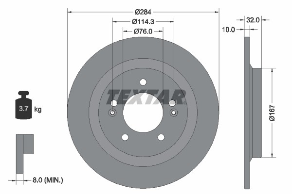 Textar 92333303 Brake Disc for Hyundai, Hyundai (Beijing), Kia, Kia (DYK)