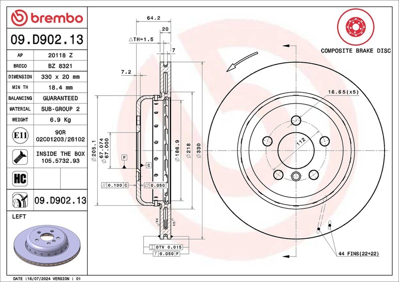 Brake Disc Single Vented fits BMW Z4 M40i G29 3.0 2018 on 330mm Brembo Quality gallery