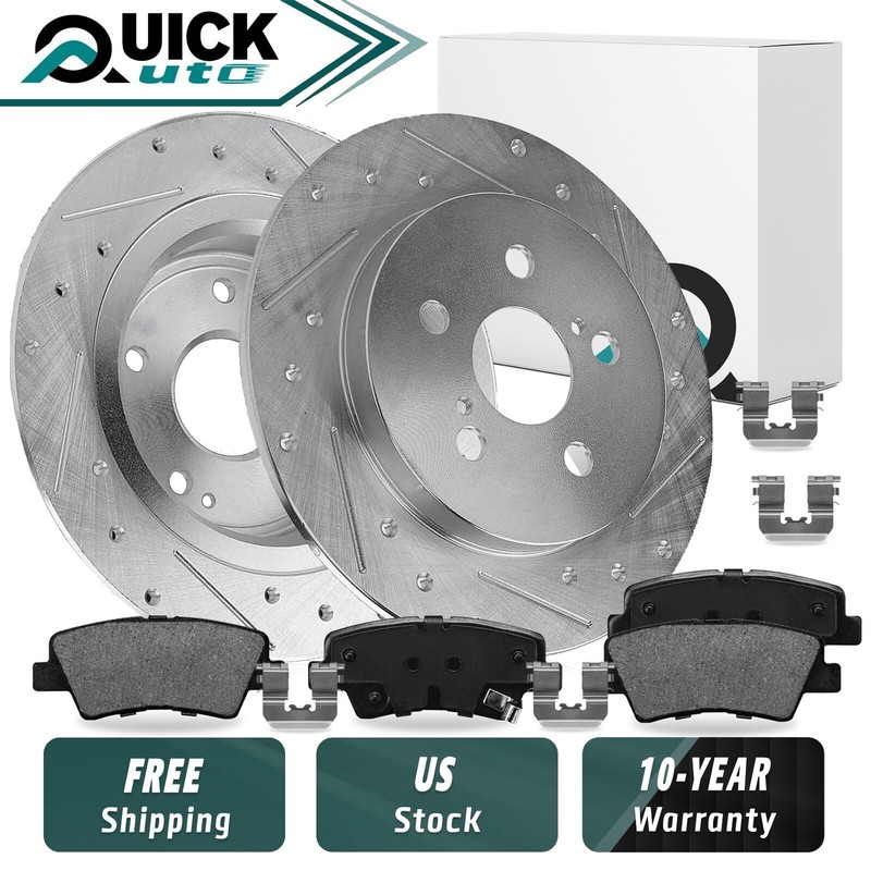 Rear Drilled Rotors Ceramic Brake Pads Kit for 2011 – 15 Optima 2012 – 17 Azera