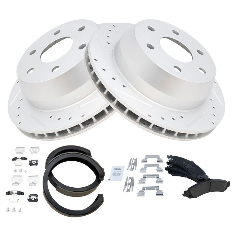 TRQ Rear Brake Performance Rotor & Ceramic Pad with Parking Shoe for GM gallery