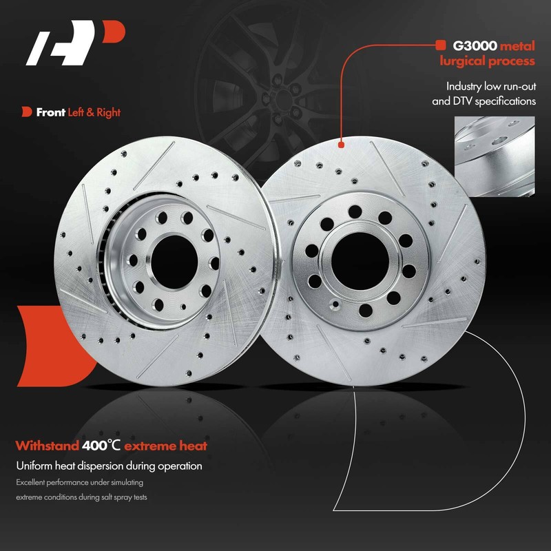 Drilled Brake Rotors & Ceramic Brake Pads Front & Rear for Volkswagen Golf Jetta gallery