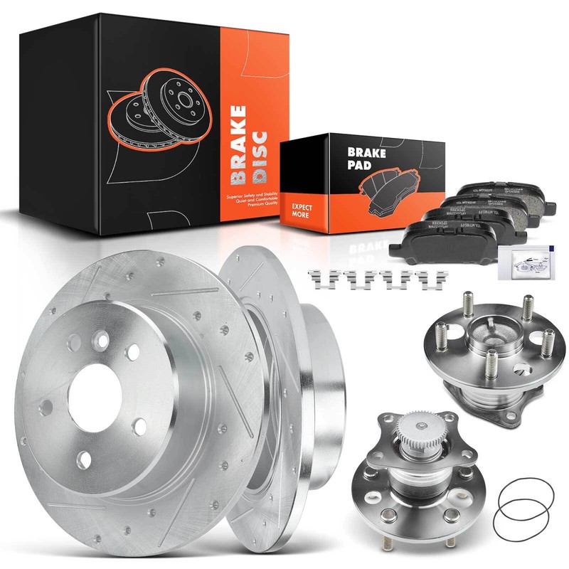Rear Drilled Rotors & Ceramic Brake Pads + Hub Bearing for Toyota Avalon 00-04