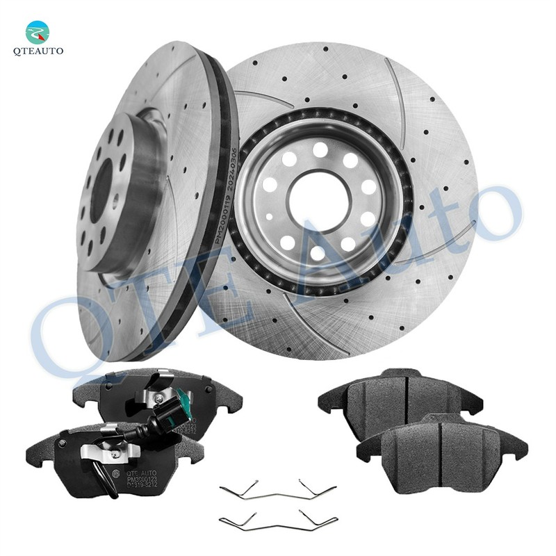 6 Front 312mm Drilled Slotted Brake Rotors-Brake Pad To 2010-2014 Volkswagen GTI