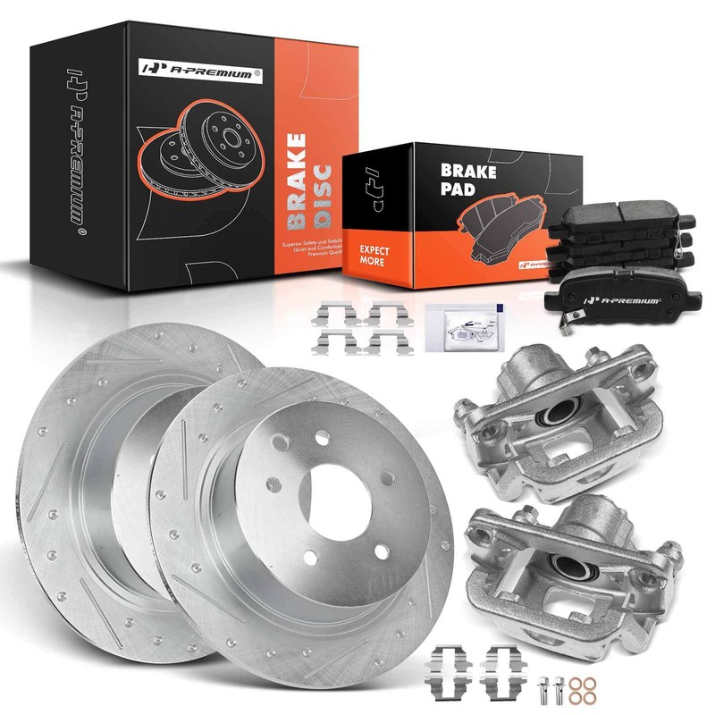Rear Drilled Brake Rotor & Pads + Brake Caliper for Nissan Maxima 07-08 Altima
