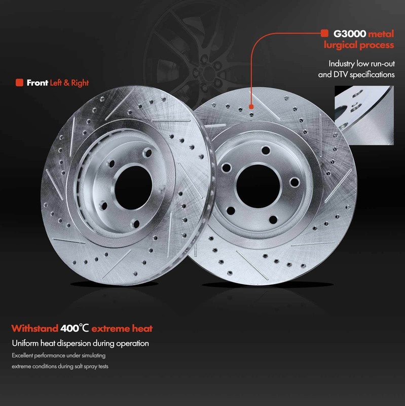Front LH & RH Drilled & Slotted Brake Rotors for Nissan Juke 11-17 Sentra 17-19 gallery