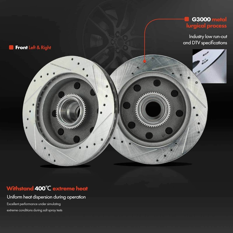 Drilled Brake Rotor & Ceramic Brake Pad for Dodge B2500 B3500 Ram 2500 Van Front gallery