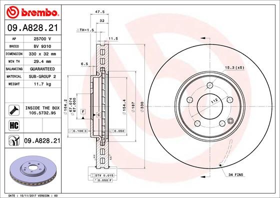 Brembo 09.A828.21 Brake Disc for Mercedes-Benz