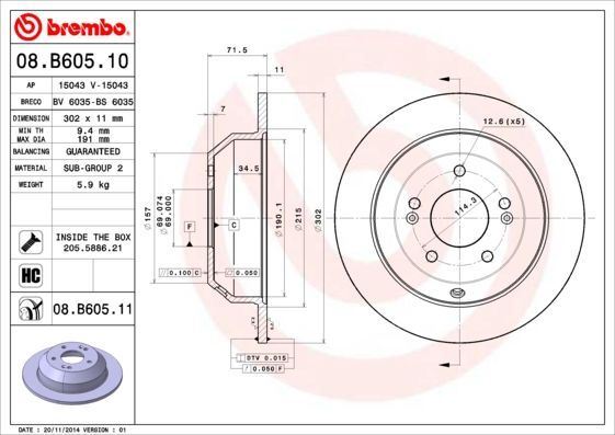 2x Brake Discs Rear Solid Braking System Fits Hyundai Kia BREMBO 08.B605.11 gallery