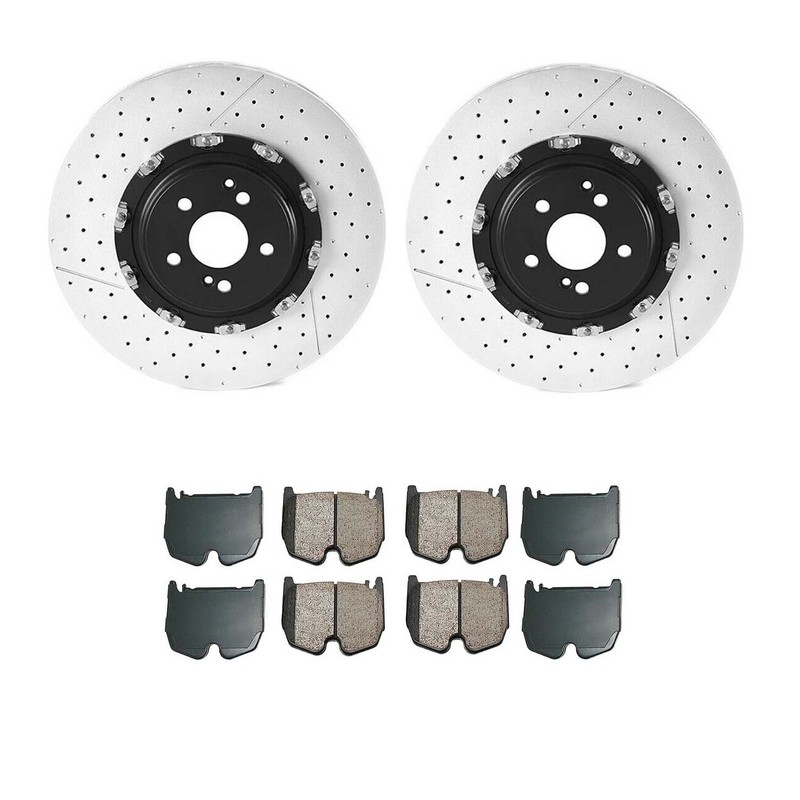 Akebono Euro Front Brake Kit 390mm Disc Rotors Ceramic Pads for MB R230 SL65 AMG