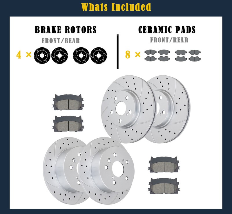 296mm Front 281mm Rear Brake Rotors Pads Kit for Toyota RAV4 2006-18 Slotted gallery