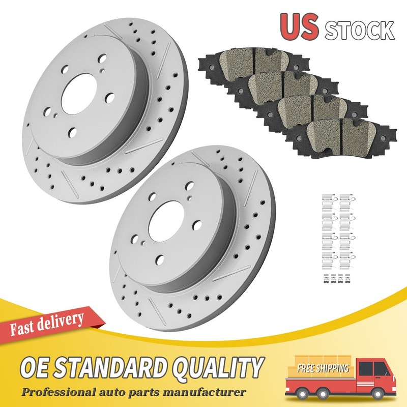 Rear Drilled Brake Rotor Ceramic Pad For Lexus ES250 ES350 Camry Venza Avalon