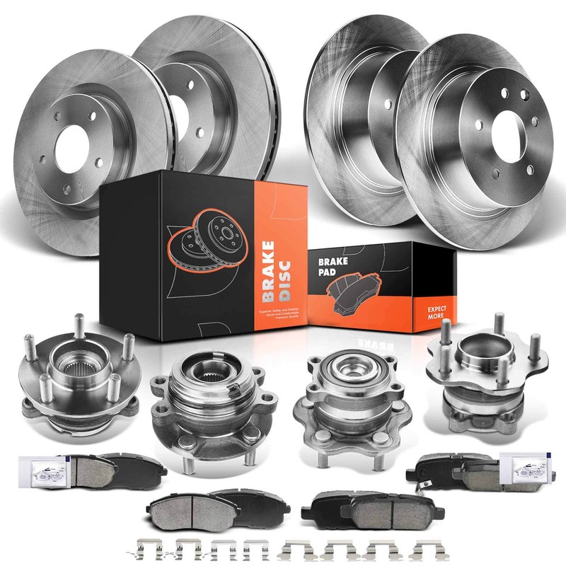 Front & Rear Disc Rotor & Pad + Wheel Hub Bearing for Nissan Altima 07-13 3.5L