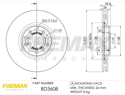 Fremax BD-3608 Brake Disc for Alfa Romeo, Fiat, Jeep gallery