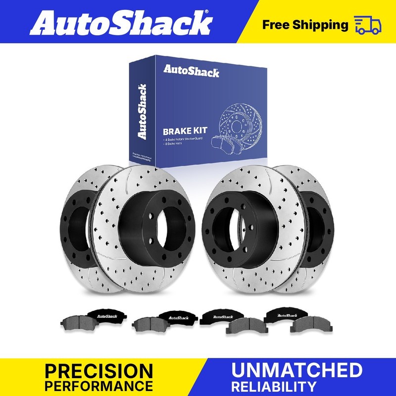 Front Rear Drilled Slotted Brake Rotor Ceramic Pad for 2000-2005 Ford Excursion