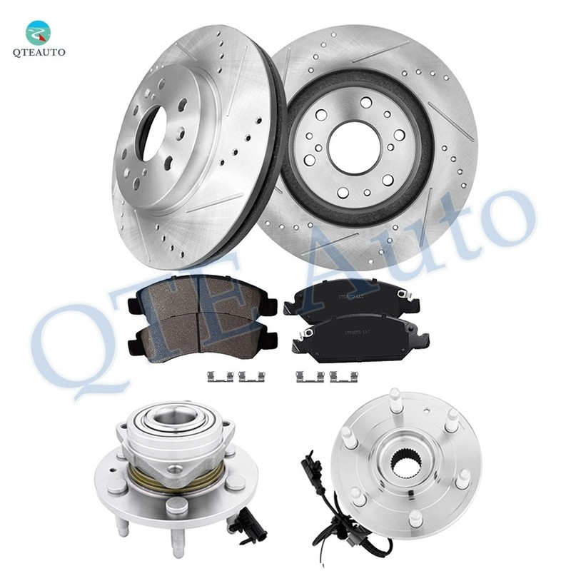 8 Front 329.95 Drilled Brake Rotors-Brake Pad-Hub For 2013 Cadillac Escalade EXT