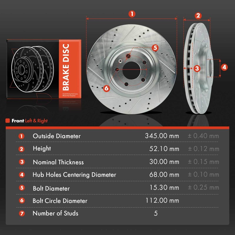 2x Drilled Brake Rotor for Audi A6 Quattro A7 Quattro Q5 S4 Porsche 345mm Front gallery