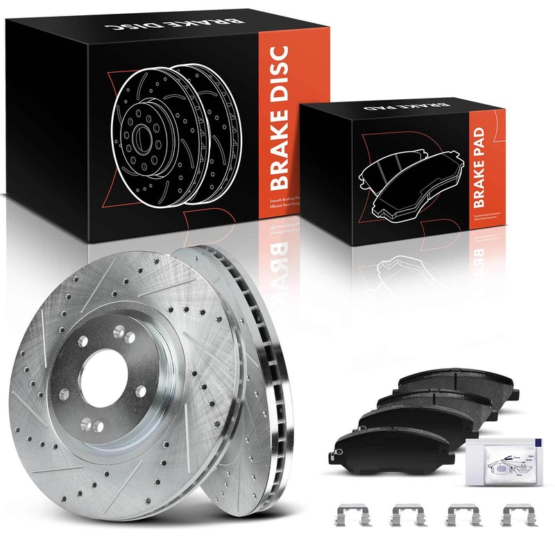 Front Drilled Brake Rotors & Ceramic Brake Pads for Hyundai Santa Fe 2013-2016