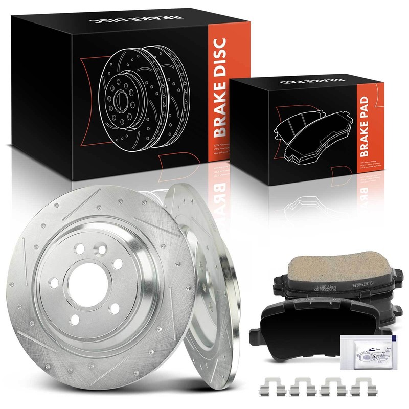 6x Drilled Brake Rotor & Ceramic Brake Pad for Volvo S60 2011-2018 S80 V70 Rear
