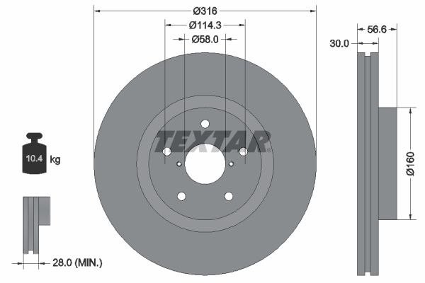 2 x brake disc Textar 92199203 for Subaru Tribeca
